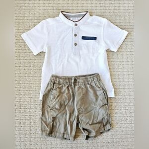 Zara Boys White Polo Shirt and Tan Shorts Set